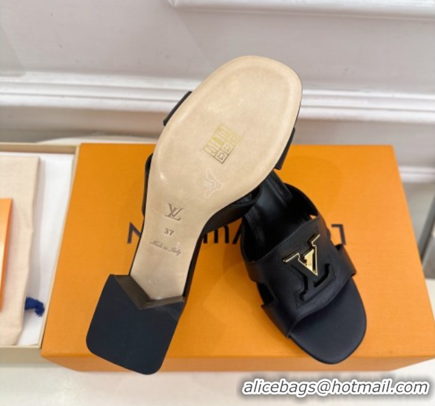 Stylish Louis Vuitton Mare Heel Slides Sandal 5.5cm in Calfskin Leather Black 0607046