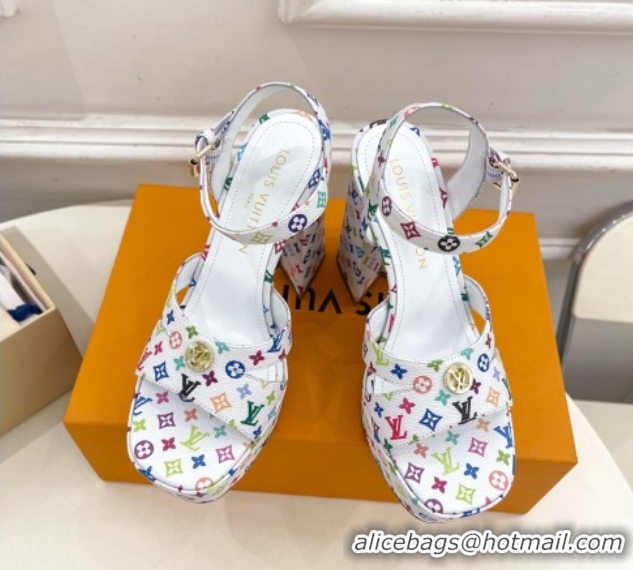 Charming Louis Vuitton Maya Heeled Platform Sandals 12cm in Monogram Canvas White/Multicolored 2025 1AGXXV