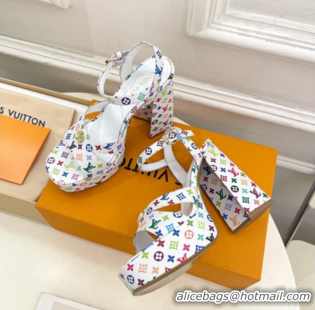 Charming Louis Vuitton Maya Heeled Platform Sandals 12cm in Monogram Canvas White/Multicolored 2025 1AGXXV