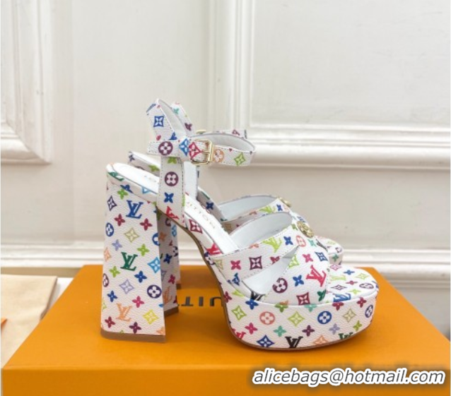 Charming Louis Vuitton Maya Heeled Platform Sandals 12cm in Monogram Canvas White/Multicolored 2025 1AGXXV