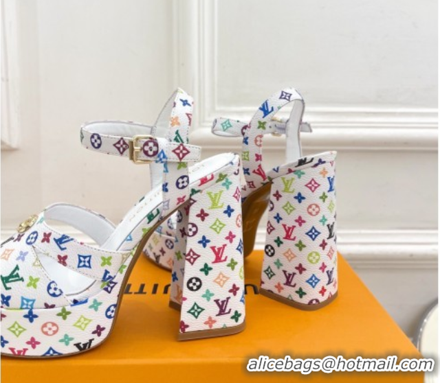 Charming Louis Vuitton Maya Heeled Platform Sandals 12cm in Monogram Canvas White/Multicolored 2025 1AGXXV
