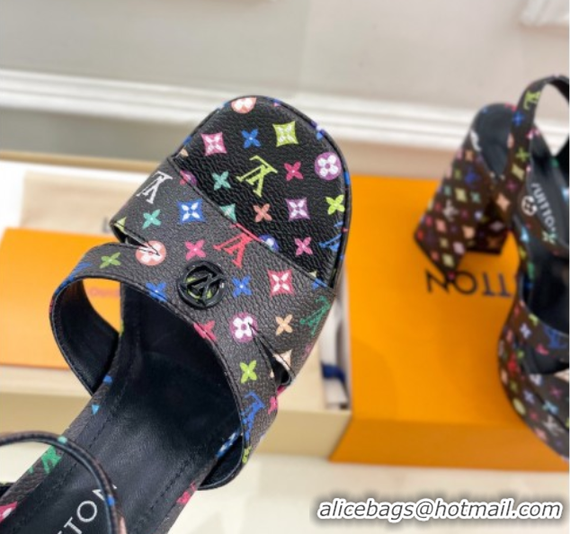 Luxury Louis Vuitton Maya Heeled Platform Sandals 12cm in Monogram Canvas Black/Multicolored 2025 1AGXXV 0607049