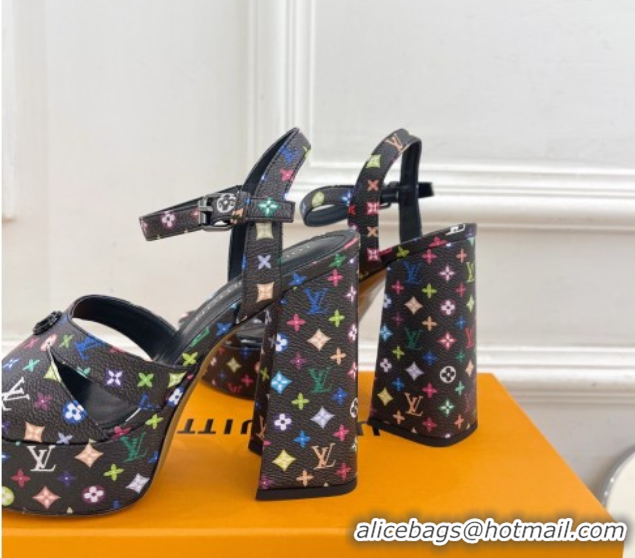 Luxury Louis Vuitton Maya Heeled Platform Sandals 12cm in Monogram Canvas Black/Multicolored 2025 1AGXXV 0607049