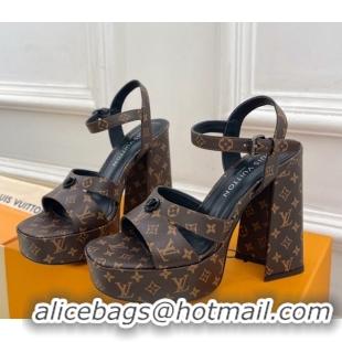 Luxury Cheap Louis Vuitton Maya Heeled Platform Sandals 12cm in Monogram Canvas Brown 2025 1AGXXV 0607048