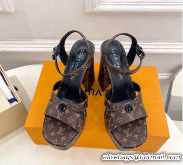 Luxury Cheap Louis Vuitton Maya Heeled Platform Sandals 12cm in Monogram Canvas Brown 2025 1AGXXV 0607048
