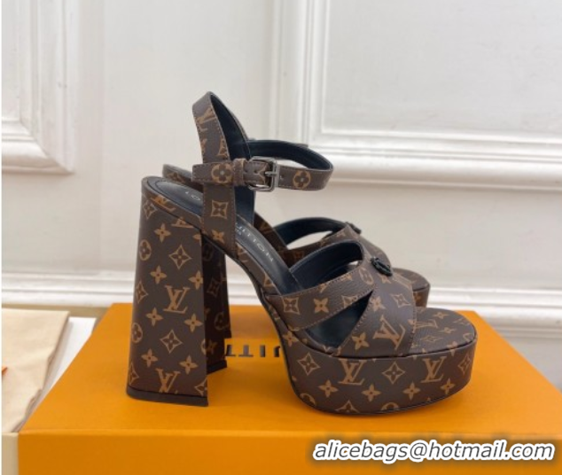Luxury Cheap Louis Vuitton Maya Heeled Platform Sandals 12cm in Monogram Canvas Brown 2025 1AGXXV 0607048