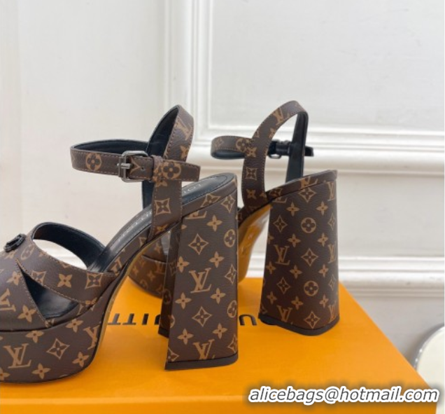 Luxury Cheap Louis Vuitton Maya Heeled Platform Sandals 12cm in Monogram Canvas Brown 2025 1AGXXV 0607048