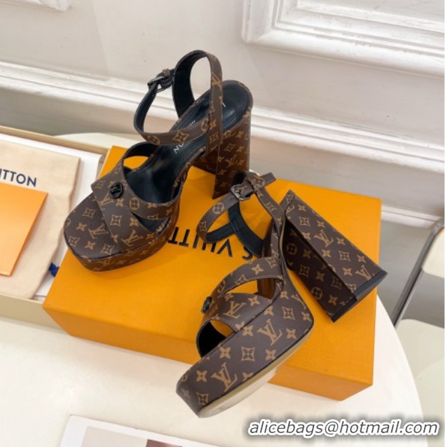 Luxury Cheap Louis Vuitton Maya Heeled Platform Sandals 12cm in Monogram Canvas Brown 2025 1AGXXV 0607048