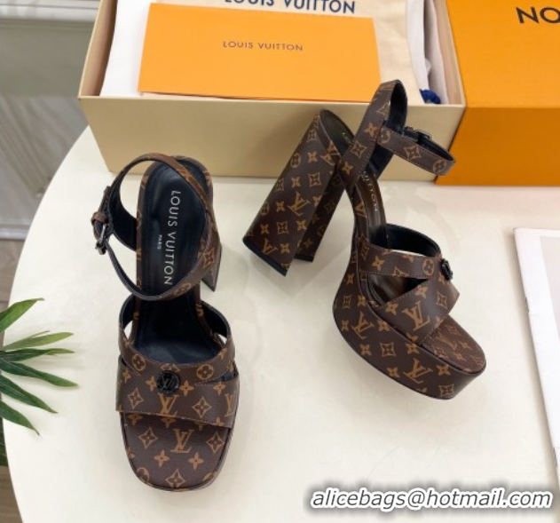 Luxury Cheap Louis Vuitton Maya Heeled Platform Sandals 12cm in Monogram Canvas Brown 2025 1AGXXV 0607048