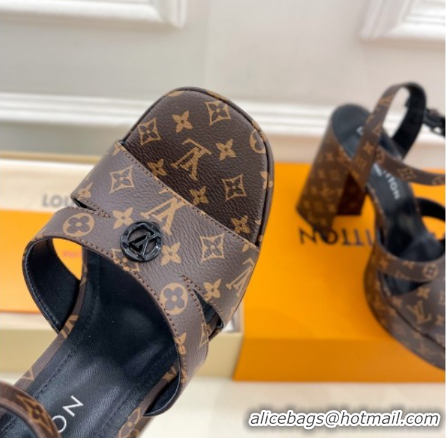 Luxury Cheap Louis Vuitton Maya Heeled Platform Sandals 12cm in Monogram Canvas Brown 2025 1AGXXV 0607048