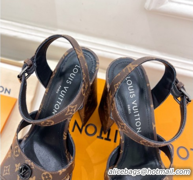 Luxury Cheap Louis Vuitton Maya Heeled Platform Sandals 12cm in Monogram Canvas Brown 2025 1AGXXV 0607048
