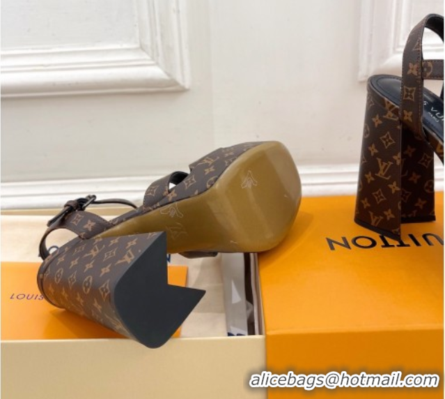 Luxury Cheap Louis Vuitton Maya Heeled Platform Sandals 12cm in Monogram Canvas Brown 2025 1AGXXV 0607048