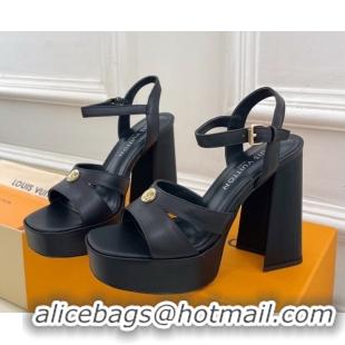 Luxury Louis Vuitton Maya Heeled Platform Sandals 12cm in Calf Leather Black 2025 1AGXXV 0607050