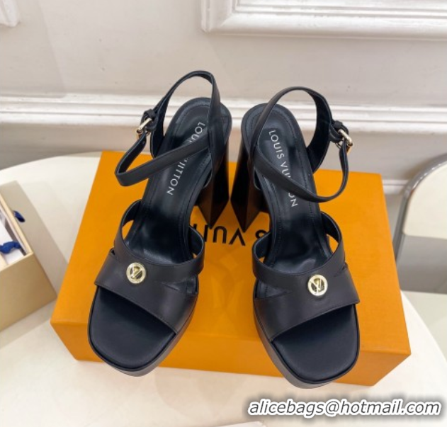 Luxury Louis Vuitton Maya Heeled Platform Sandals 12cm in Calf Leather Black 2025 1AGXXV 0607050