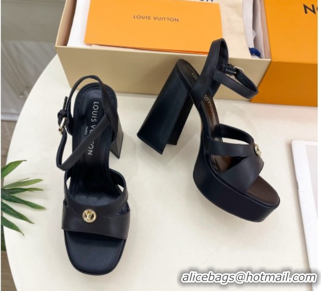 Luxury Louis Vuitton Maya Heeled Platform Sandals 12cm in Calf Leather Black 2025 1AGXXV 0607050
