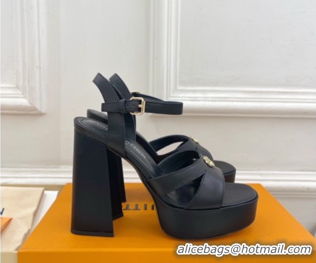 Luxury Louis Vuitton Maya Heeled Platform Sandals 12cm in Calf Leather Black 2025 1AGXXV 0607050