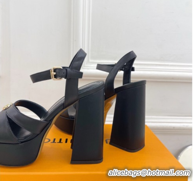 Luxury Louis Vuitton Maya Heeled Platform Sandals 12cm in Calf Leather Black 2025 1AGXXV 0607050