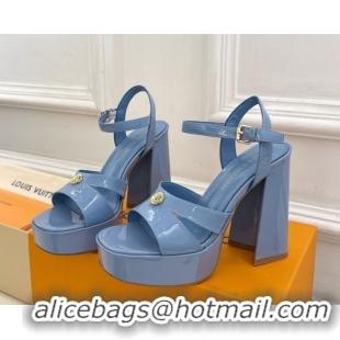 Most Popular Louis Vuitton Maya Heeled Platform Sandals 12cm in Patent Leather Blue 2025 1AGXXV 0607051