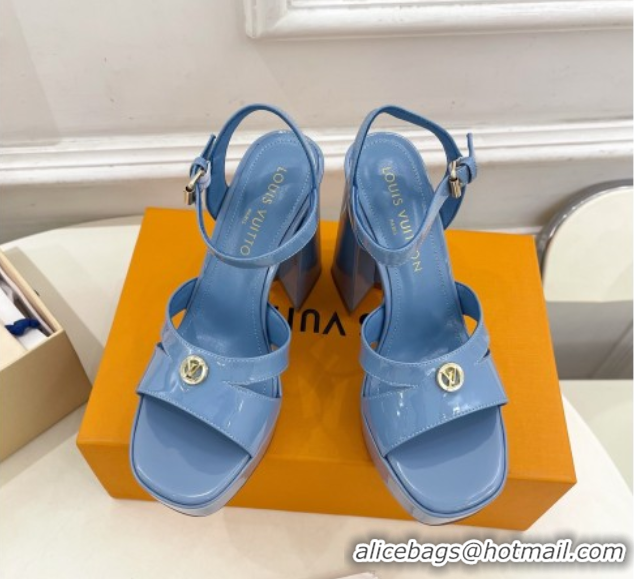 Most Popular Louis Vuitton Maya Heeled Platform Sandals 12cm in Patent Leather Blue 2025 1AGXXV 0607051