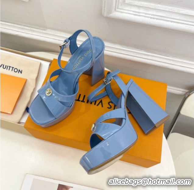 Most Popular Louis Vuitton Maya Heeled Platform Sandals 12cm in Patent Leather Blue 2025 1AGXXV 0607051