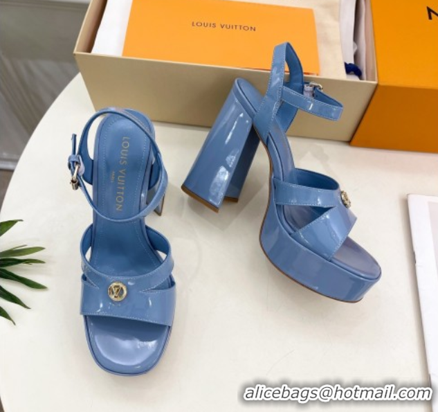 Most Popular Louis Vuitton Maya Heeled Platform Sandals 12cm in Patent Leather Blue 2025 1AGXXV 0607051