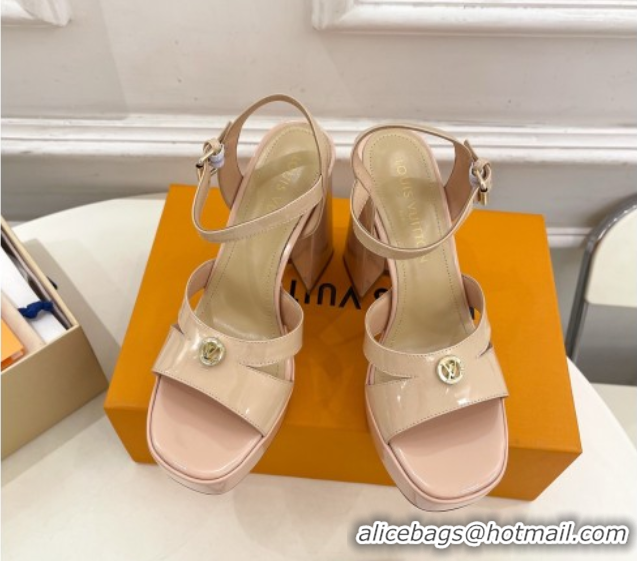 Cheap Price Louis Vuitton Maya Heeled Platform Sandals 12cm in Patent Leather Nude 2025 1AGXXV 0607052