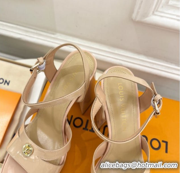 Cheap Price Louis Vuitton Maya Heeled Platform Sandals 12cm in Patent Leather Nude 2025 1AGXXV 0607052
