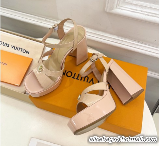 Cheap Price Louis Vuitton Maya Heeled Platform Sandals 12cm in Patent Leather Nude 2025 1AGXXV 0607052