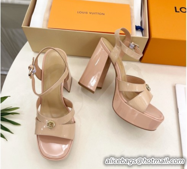 Cheap Price Louis Vuitton Maya Heeled Platform Sandals 12cm in Patent Leather Nude 2025 1AGXXV 0607052