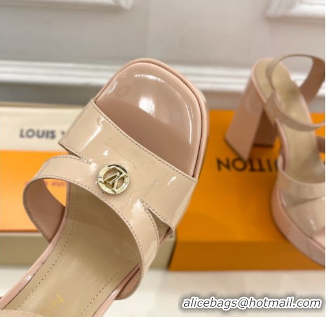Cheap Price Louis Vuitton Maya Heeled Platform Sandals 12cm in Patent Leather Nude 2025 1AGXXV 0607052
