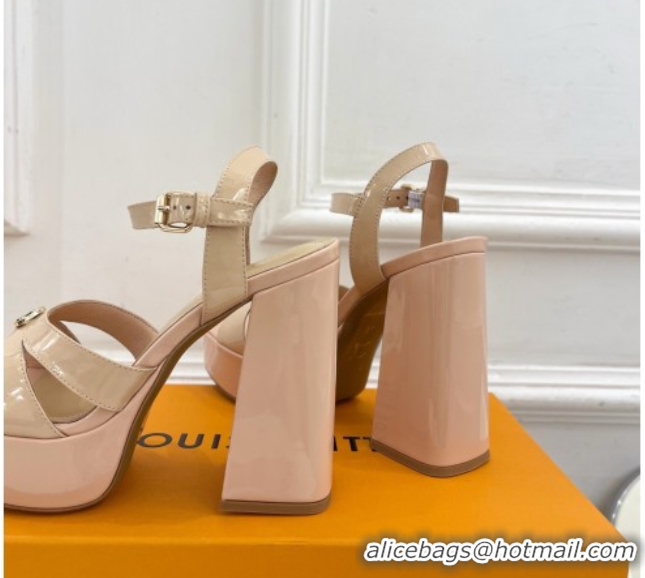 Cheap Price Louis Vuitton Maya Heeled Platform Sandals 12cm in Patent Leather Nude 2025 1AGXXV 0607052