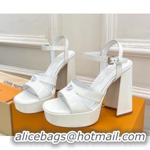 Hot Style Louis Vuitton Maya Heeled Platform Sandals 12cm in Patent Leather White 2025 1AGXXV 0607053