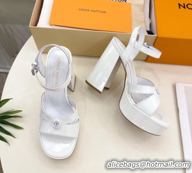 Hot Style Louis Vuitton Maya Heeled Platform Sandals 12cm in Patent Leather White 2025 1AGXXV 0607053