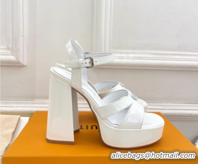 Hot Style Louis Vuitton Maya Heeled Platform Sandals 12cm in Patent Leather White 2025 1AGXXV 0607053