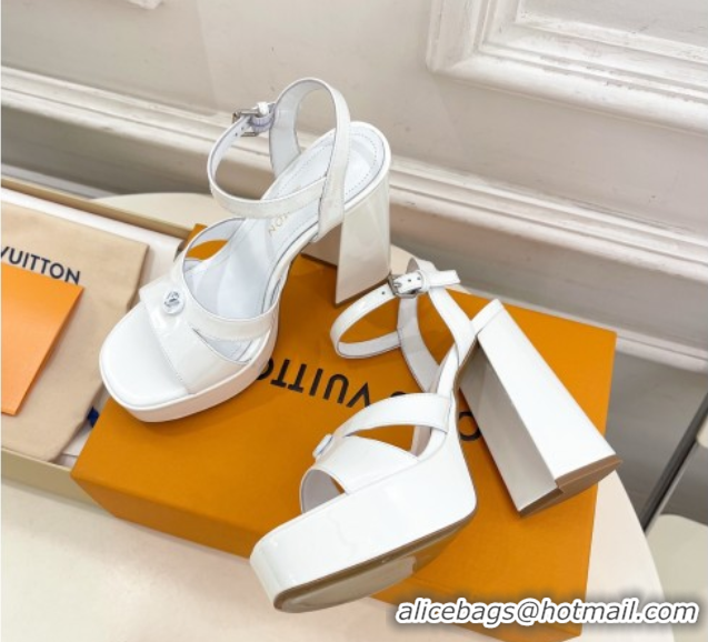Hot Style Louis Vuitton Maya Heeled Platform Sandals 12cm in Patent Leather White 2025 1AGXXV 0607053