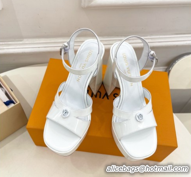 Hot Style Louis Vuitton Maya Heeled Platform Sandals 12cm in Patent Leather White 2025 1AGXXV 0607053