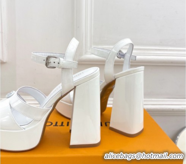 Hot Style Louis Vuitton Maya Heeled Platform Sandals 12cm in Patent Leather White 2025 1AGXXV 0607053
