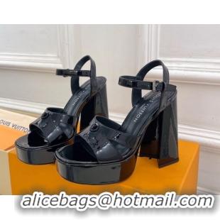 Big Discount Louis Vuitton Maya Heeled Platform Sandals 12cm in Patent Leather Black 2025 1AGXXV 0607054