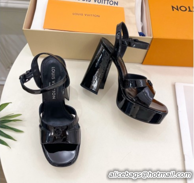 Big Discount Louis Vuitton Maya Heeled Platform Sandals 12cm in Patent Leather Black 2025 1AGXXV 0607054