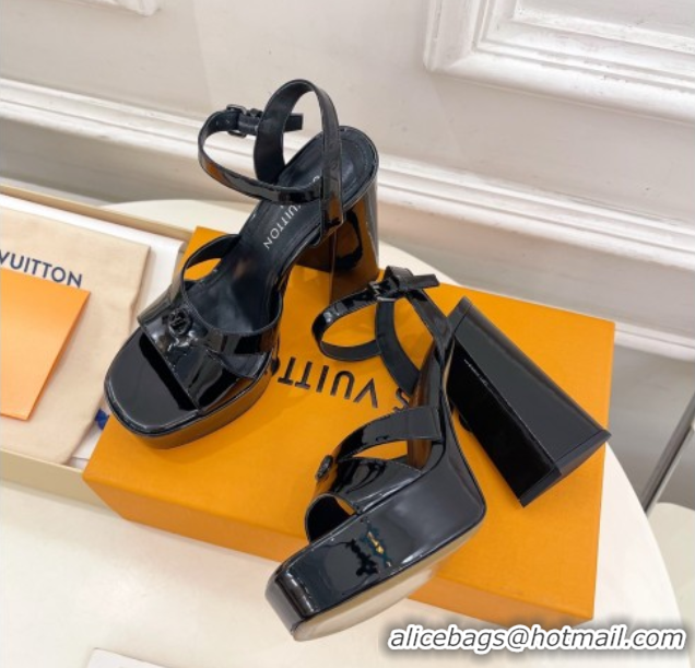 Big Discount Louis Vuitton Maya Heeled Platform Sandals 12cm in Patent Leather Black 2025 1AGXXV 0607054
