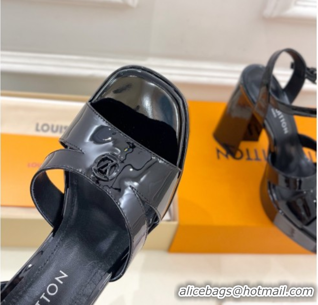 Big Discount Louis Vuitton Maya Heeled Platform Sandals 12cm in Patent Leather Black 2025 1AGXXV 0607054