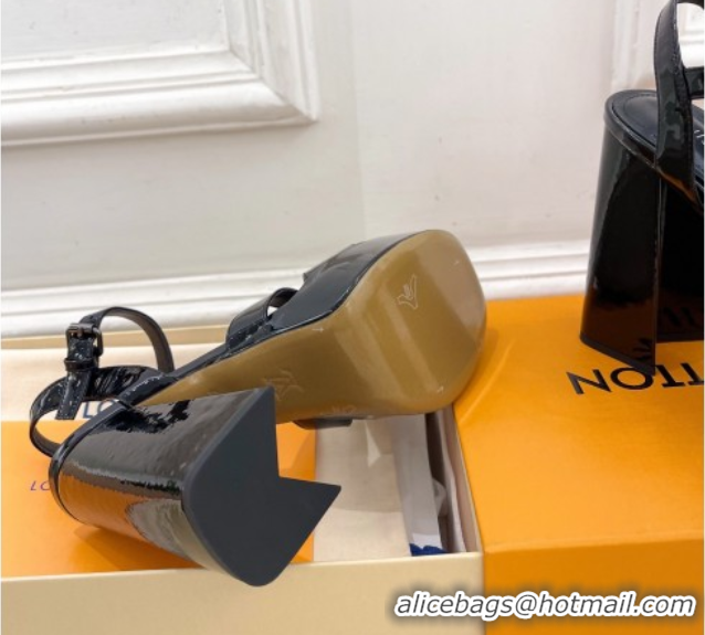 Big Discount Louis Vuitton Maya Heeled Platform Sandals 12cm in Patent Leather Black 2025 1AGXXV 0607054