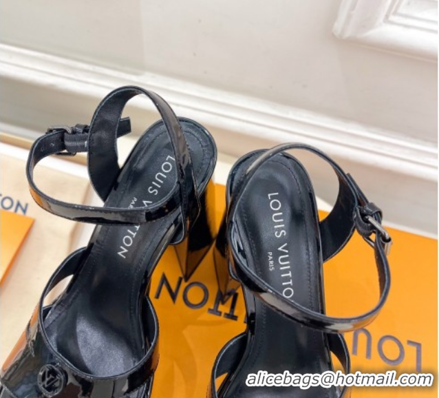 Big Discount Louis Vuitton Maya Heeled Platform Sandals 12cm in Patent Leather Black 2025 1AGXXV 0607054