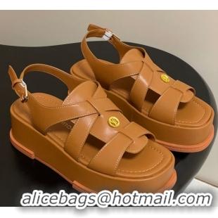 Sophisticated Louis Vuitton Maya Flatform Sandals 5cm in Calf Leather Brown 2025 1ACYJL 0607055