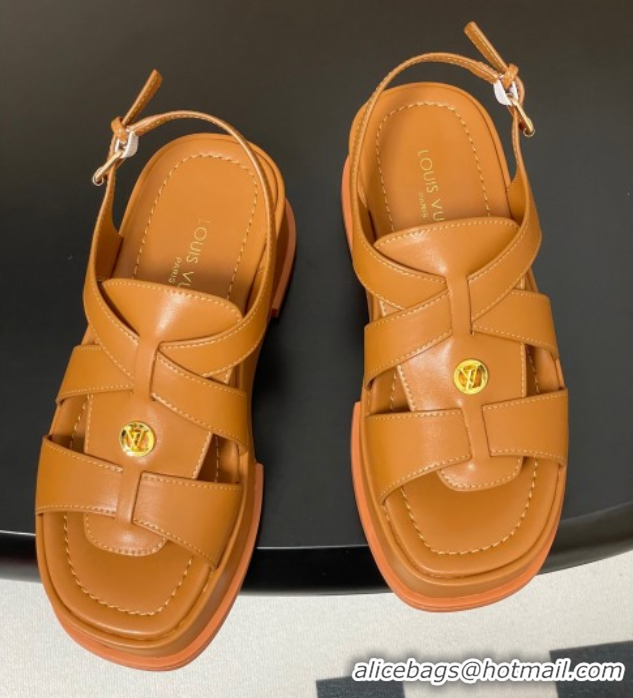 Sophisticated Louis Vuitton Maya Flatform Sandals 5cm in Calf Leather Brown 2025 1ACYJL 0607055