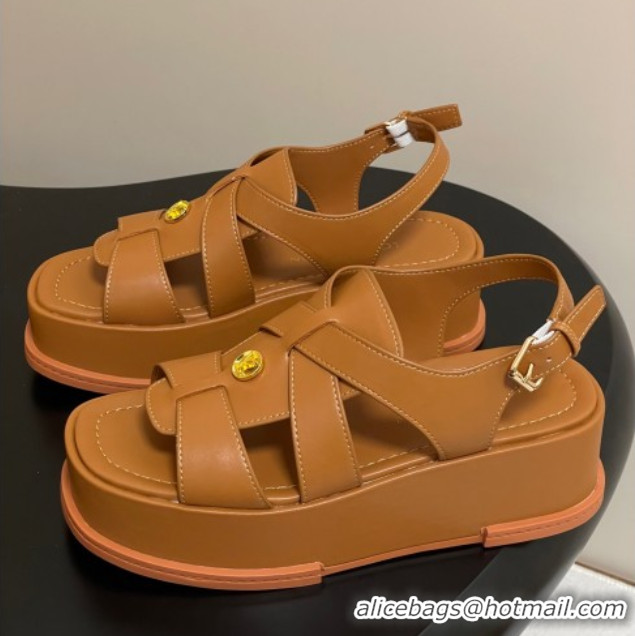 Sophisticated Louis Vuitton Maya Flatform Sandals 5cm in Calf Leather Brown 2025 1ACYJL 0607055