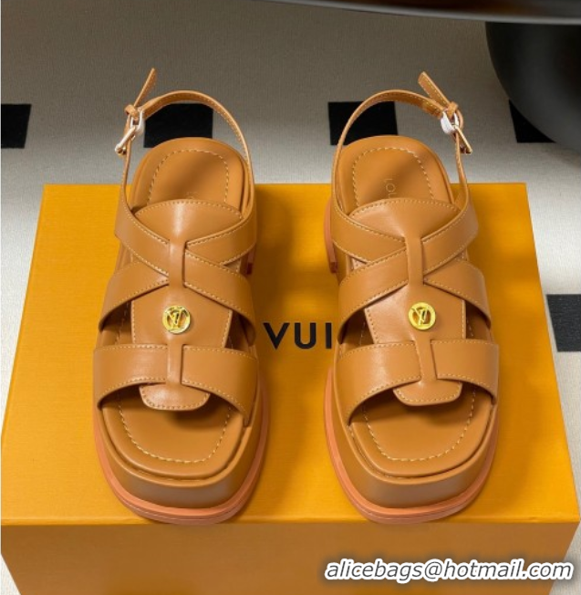 Sophisticated Louis Vuitton Maya Flatform Sandals 5cm in Calf Leather Brown 2025 1ACYJL 0607055