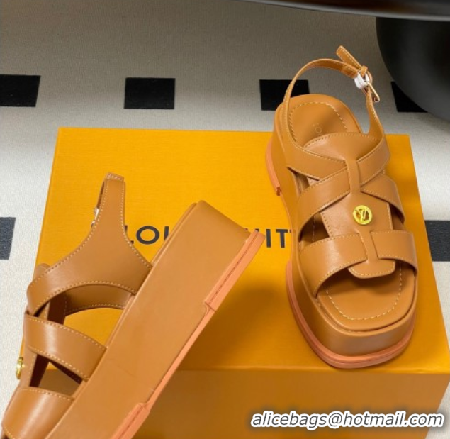 Sophisticated Louis Vuitton Maya Flatform Sandals 5cm in Calf Leather Brown 2025 1ACYJL 0607055