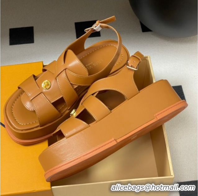 Sophisticated Louis Vuitton Maya Flatform Sandals 5cm in Calf Leather Brown 2025 1ACYJL 0607055