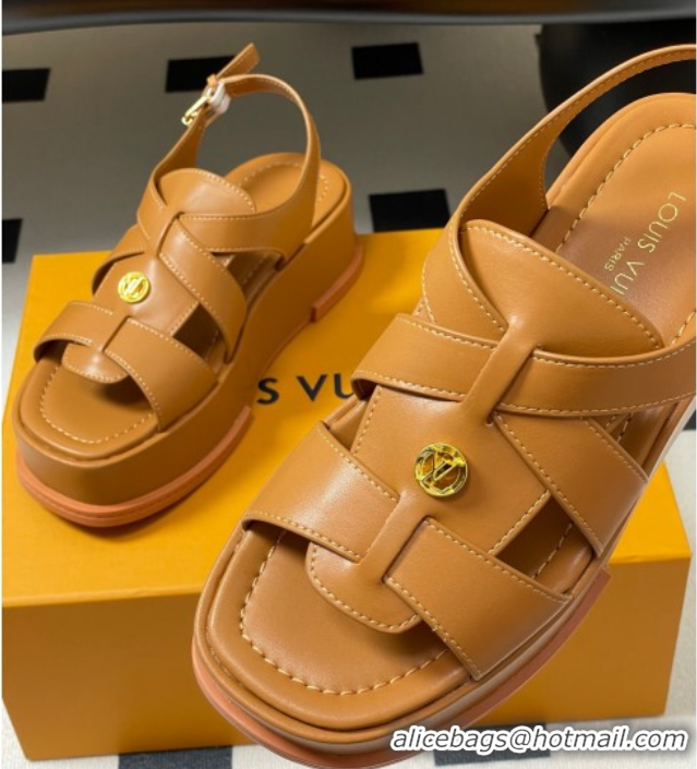 Sophisticated Louis Vuitton Maya Flatform Sandals 5cm in Calf Leather Brown 2025 1ACYJL 0607055